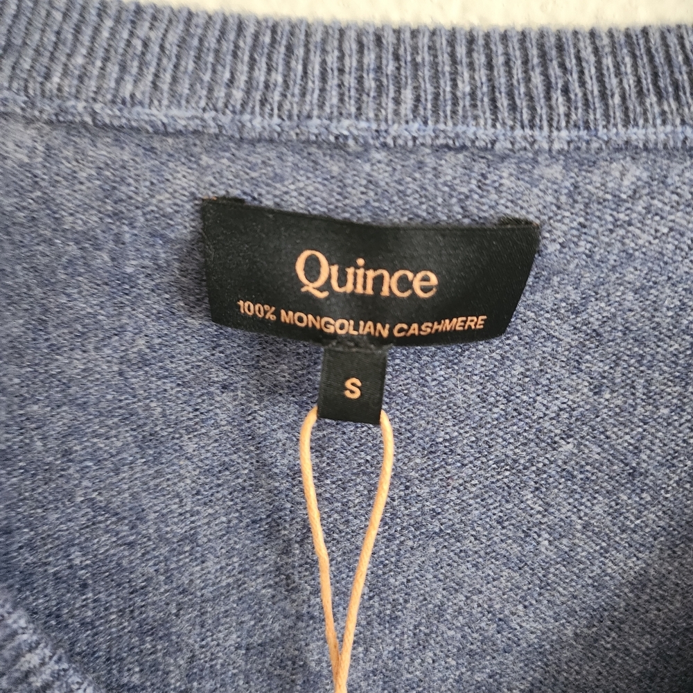 QUINCE 100% Mongolian Cashmere V-Neck Sweater Heather Storm Blue Small - Picture 2 of 7